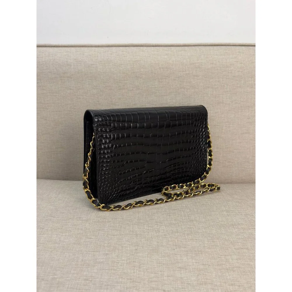 CHANEL Black Crocodile CC Flap Bag Small GHW